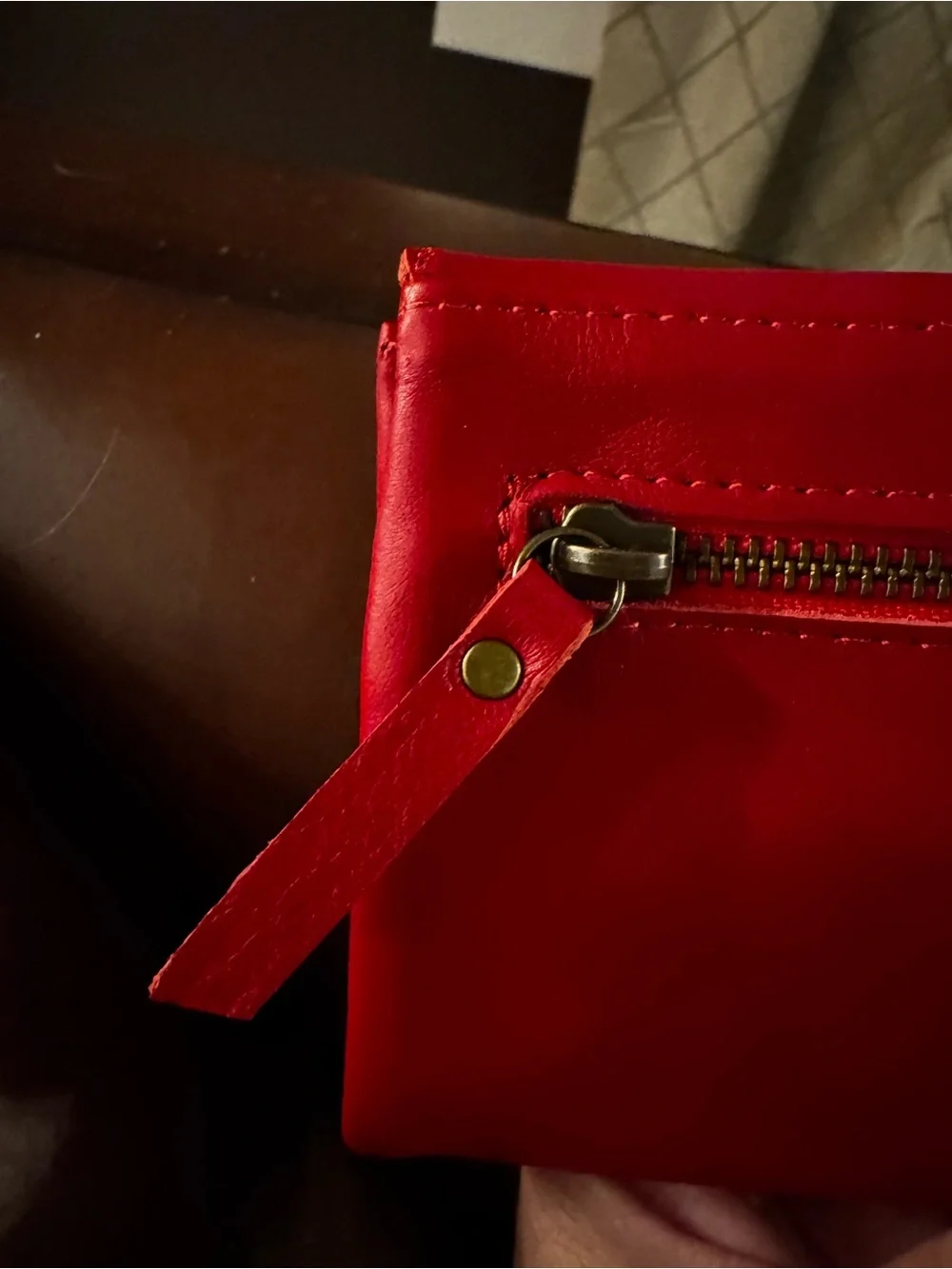 NWT Women's red leather wallet with card slots. Palestinian embroidery on front